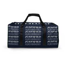 Load image into Gallery viewer, Justified/Redeemed White Font Navy Duffle bag
