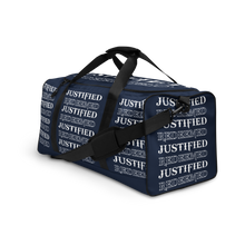 Load image into Gallery viewer, Justified/Redeemed White Font Navy Duffle bag
