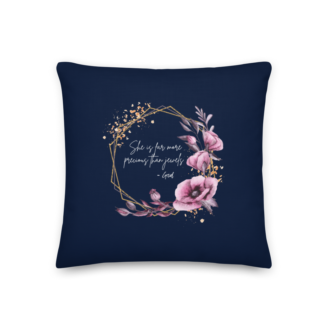 She is more precious than jewels Premium Pillow Navy