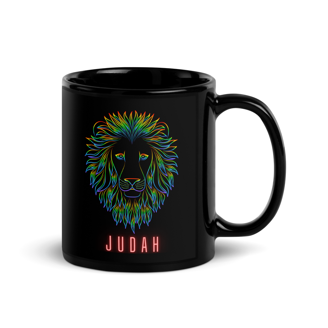 Colorful Lion of Judah Black Glossy Mug