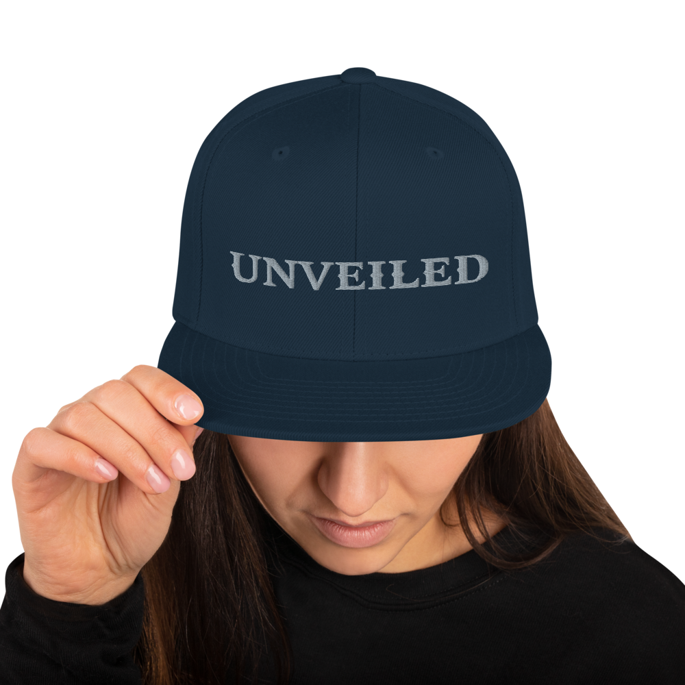 Unveiled Silver Font Snapback Hat