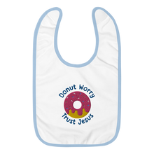 Load image into Gallery viewer, Donut Worry Trust Jesus Embroidered Baby Bib

