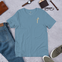Load image into Gallery viewer, He is Risen Small Cross Short-sleeve unisex t-shirt
