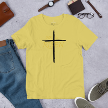 Load image into Gallery viewer, He is Risen black cross Short-sleeve unisex t-shirt
